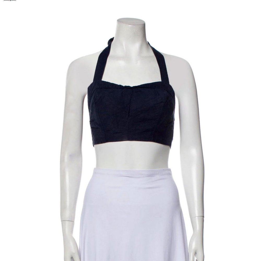 Reformation Square Neckline Sleeveless Tie Back Crop Top - Dark Indigo Denim XS